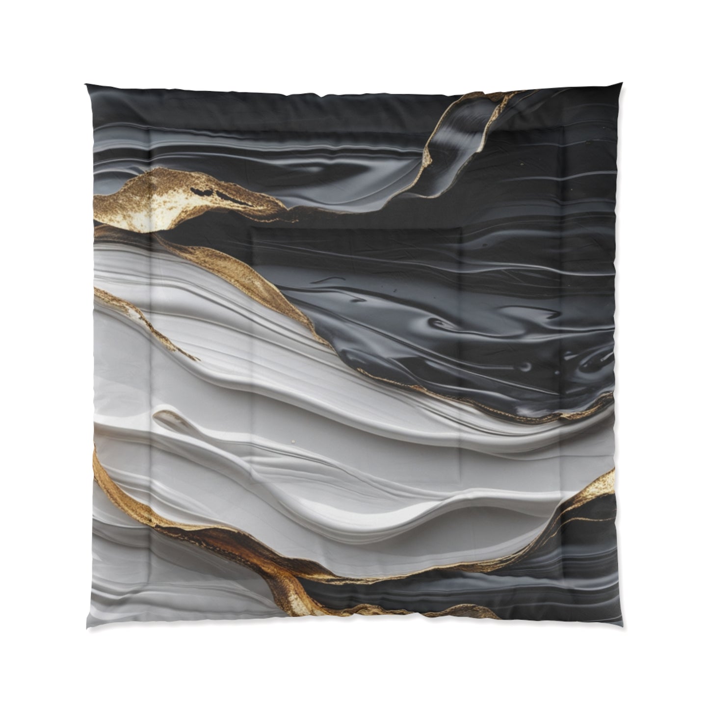 Luxury Marble-Effect Comforter - Elegant Gold and Black Bedding for Modern Bedrooms