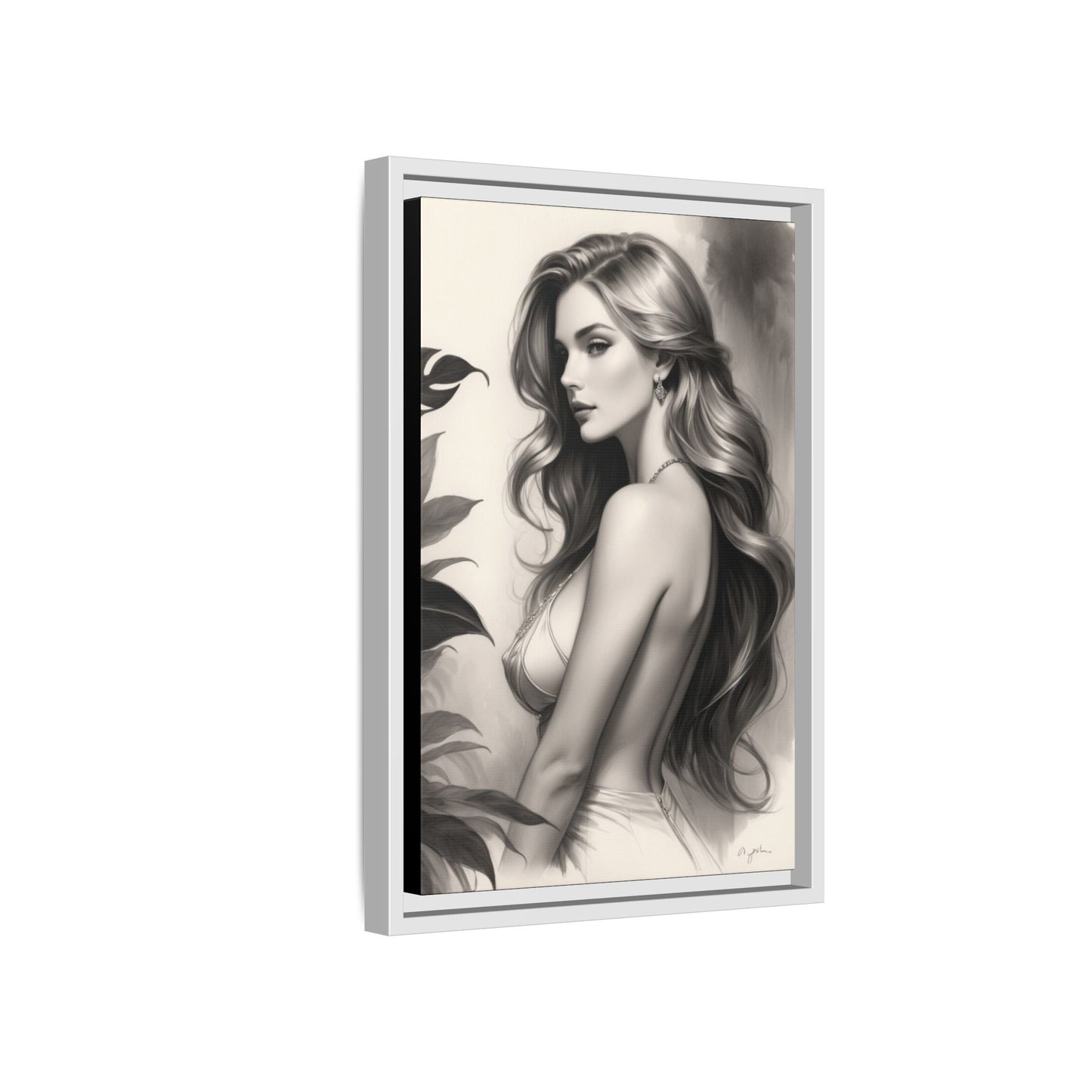Elegant Matte Framed Art Print - Stylish Woman Portrait