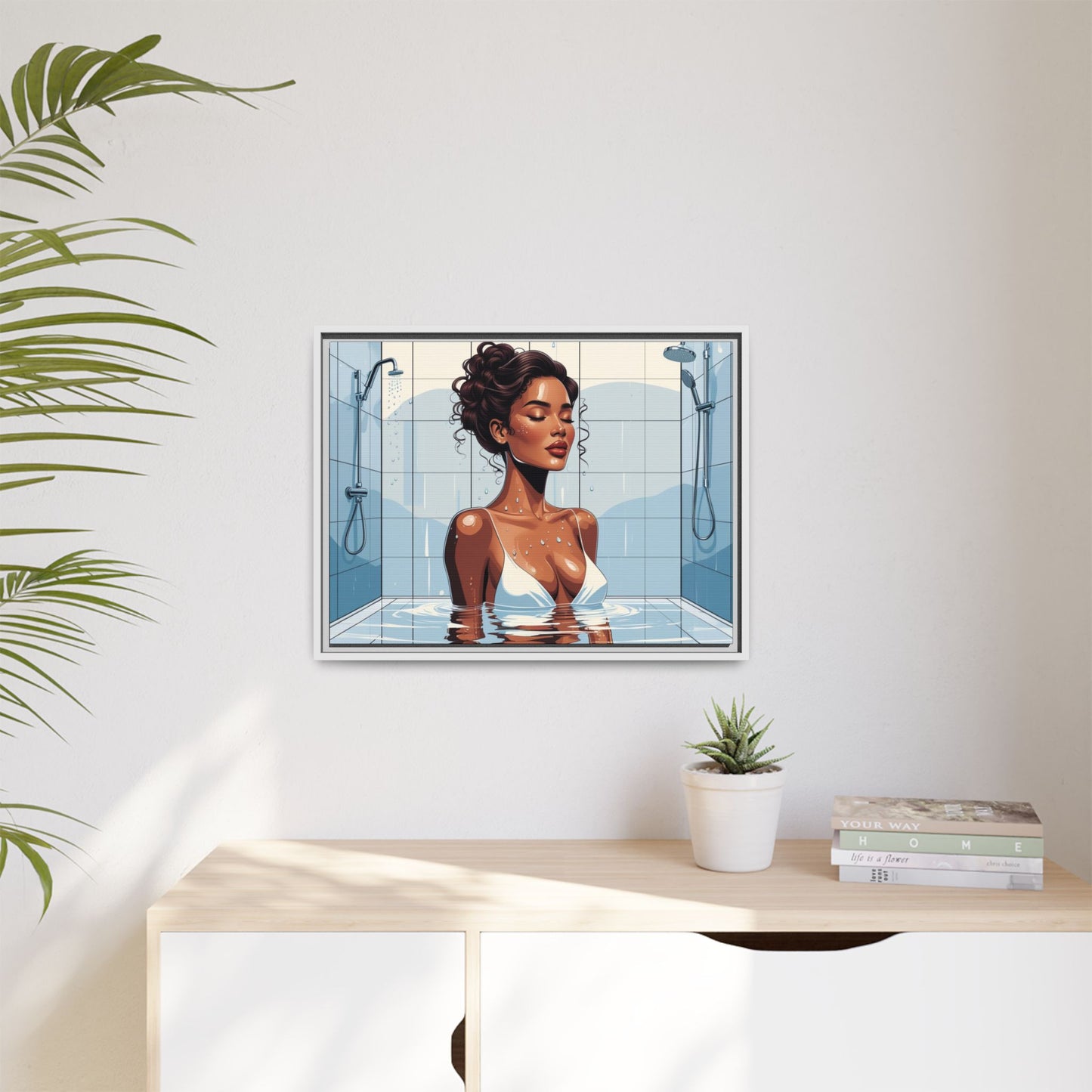 Serene Bathing Woman Canvas Art - Framed Multi-Color Wall Decor