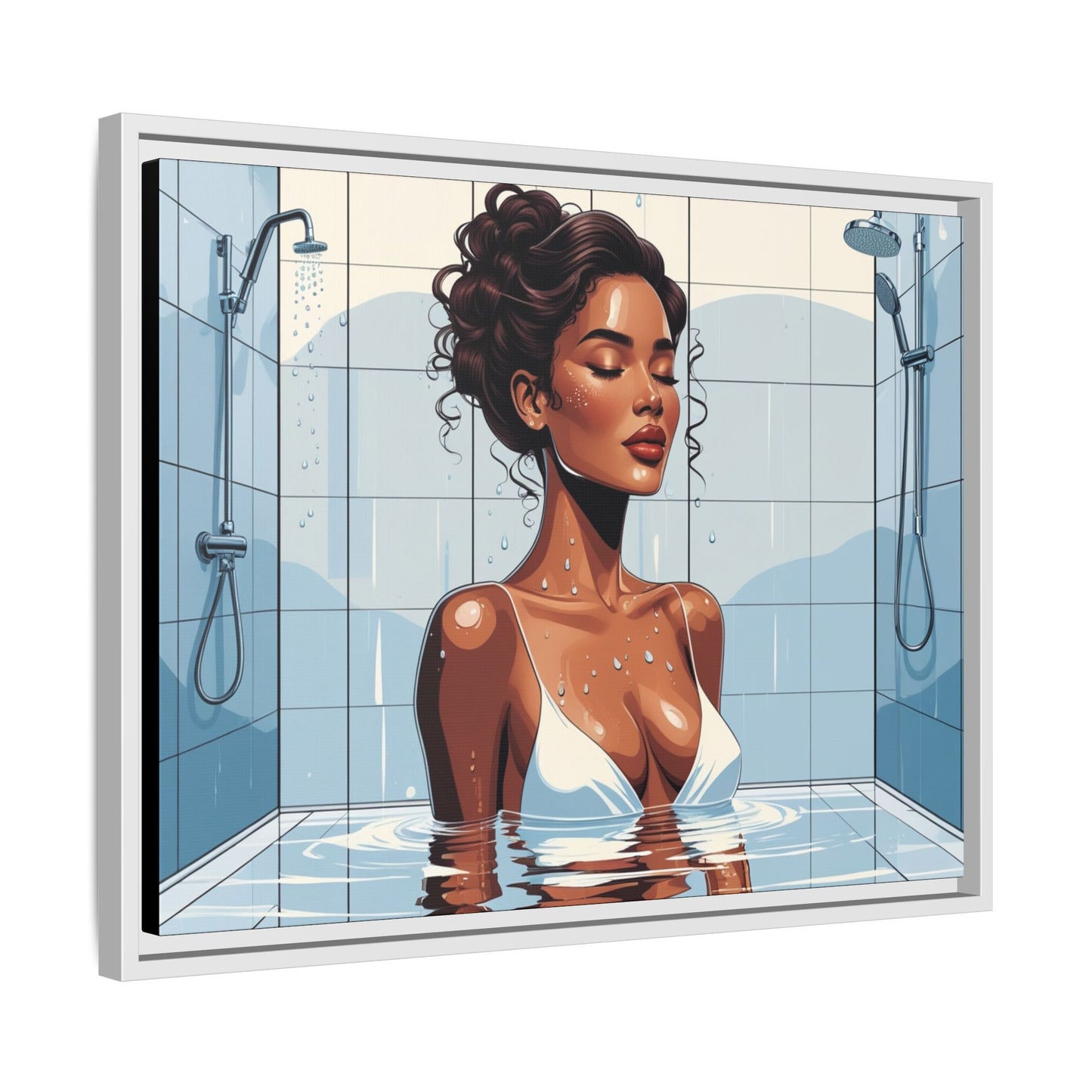 Serene Bathing Woman Canvas Art - Framed Multi-Color Wall Decor