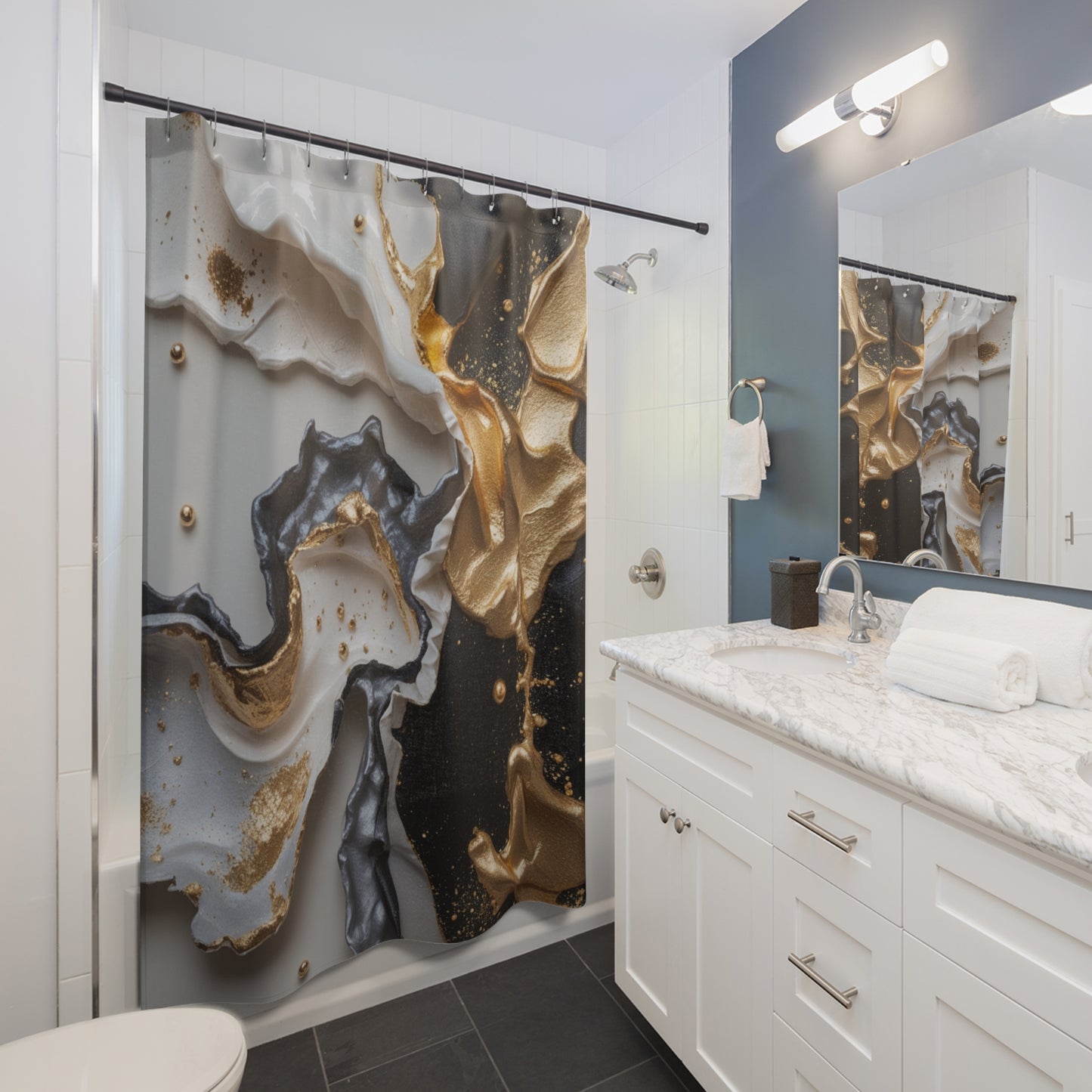 Elegant Geode Shower Curtain - Modern Bathroom Decor with Metallic Accents