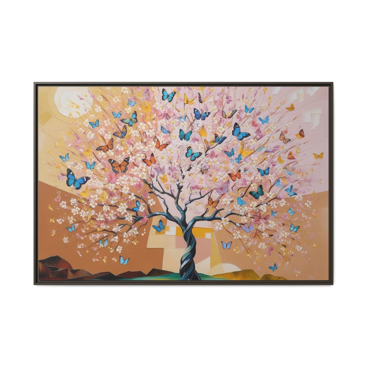 Colorful Butterfly Blossom Framed Canvas Art