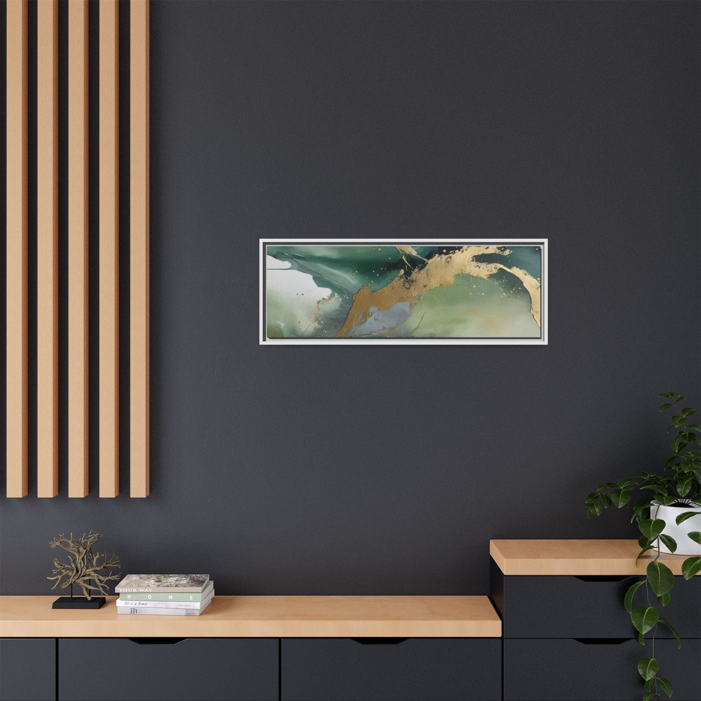 Elegant Abstract Framed Canvas Wall Art - Multi-Color Gold Accents