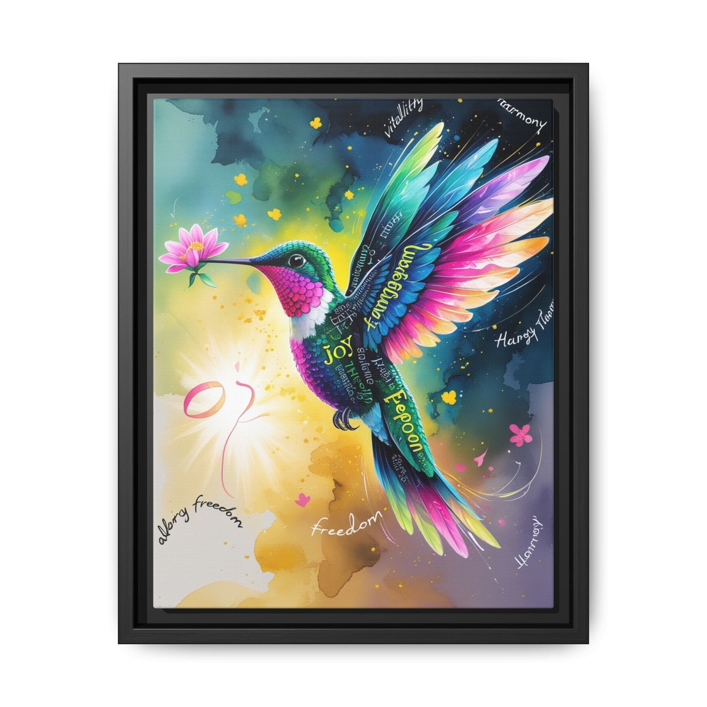 Colorful Hummingbird Canvas Art Print - Framed Inspirational Wall Decor