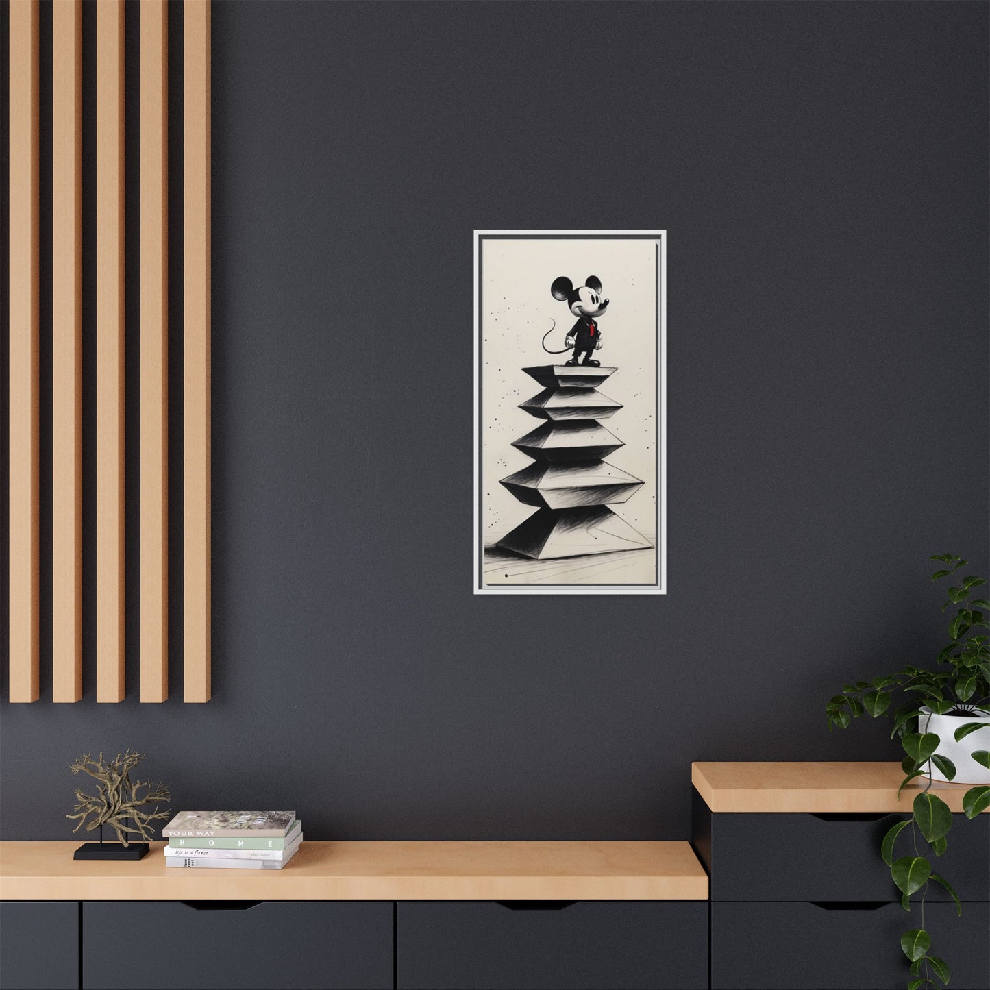 Framed Matte Canvas Art - Playful Retro Mickey Mouse Design