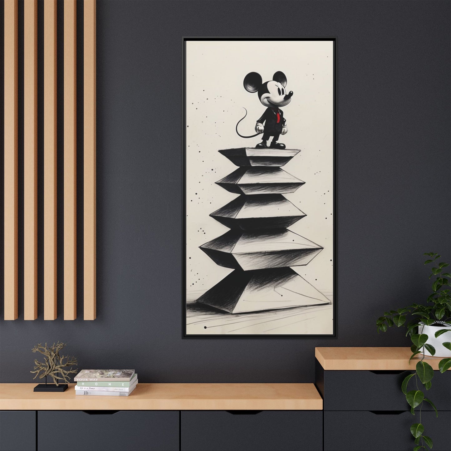 Framed Matte Canvas Art - Playful Retro Mickey Mouse Design