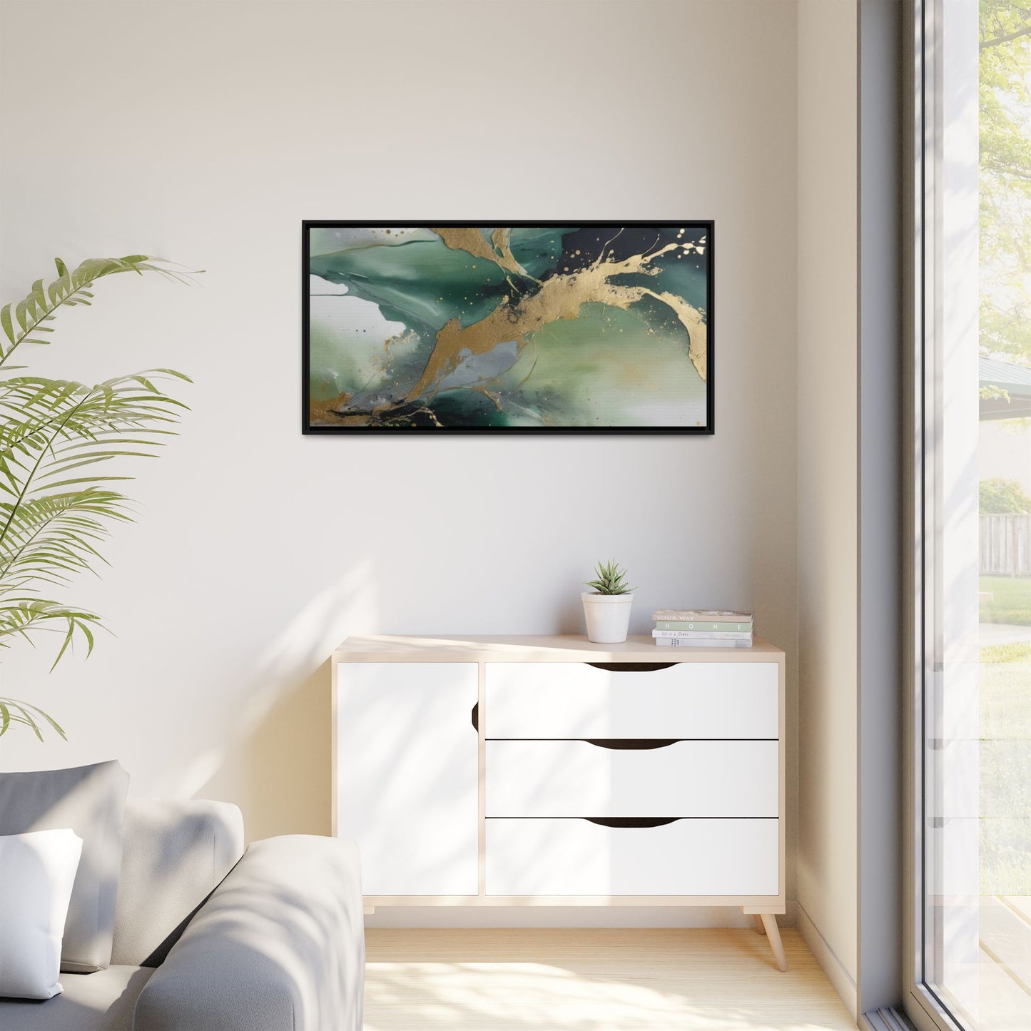 Elegant Abstract Framed Canvas Wall Art - Multi-Color Gold Accents