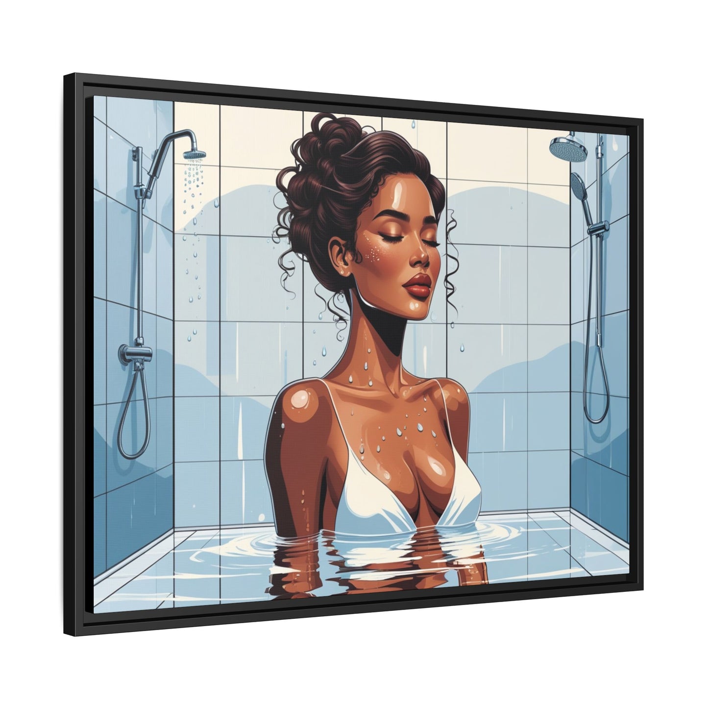 Serene Bathing Woman Canvas Art - Framed Multi-Color Wall Decor