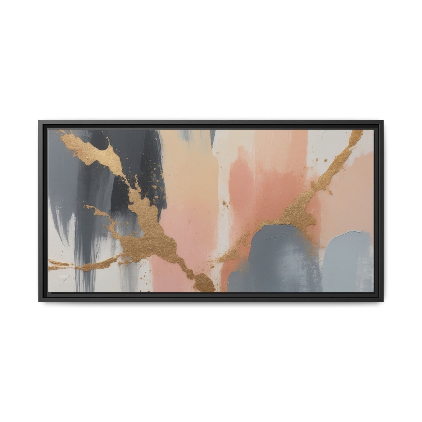 Elegant Abstract Framed Canvas Art with Gold Accents