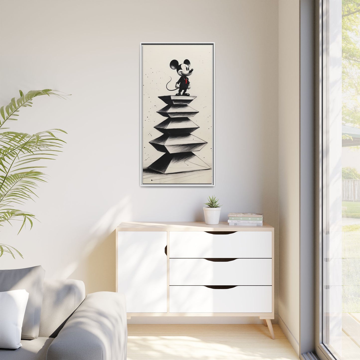 Framed Matte Canvas Art - Playful Retro Mickey Mouse Design