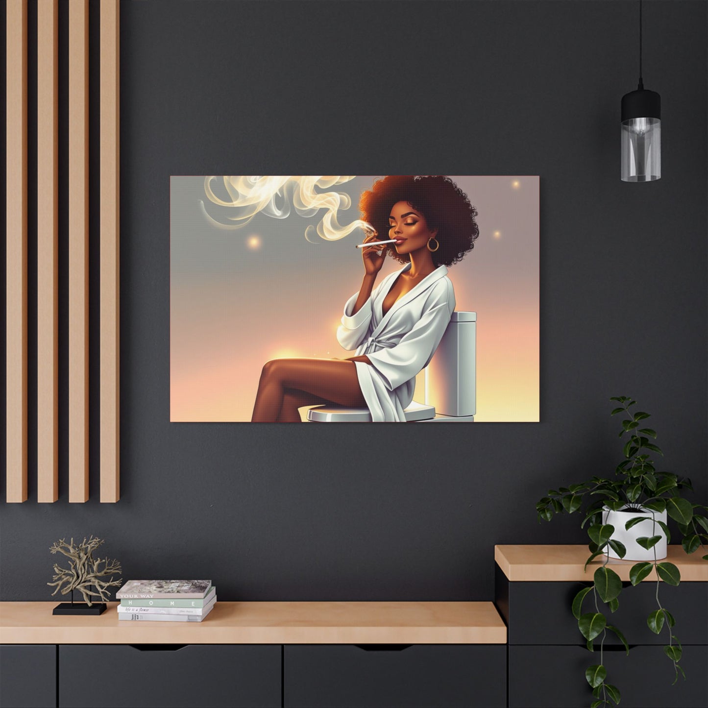 Contemporary Satin Canvas Wall Art - Stylish Leisure Scene with Female Figure
