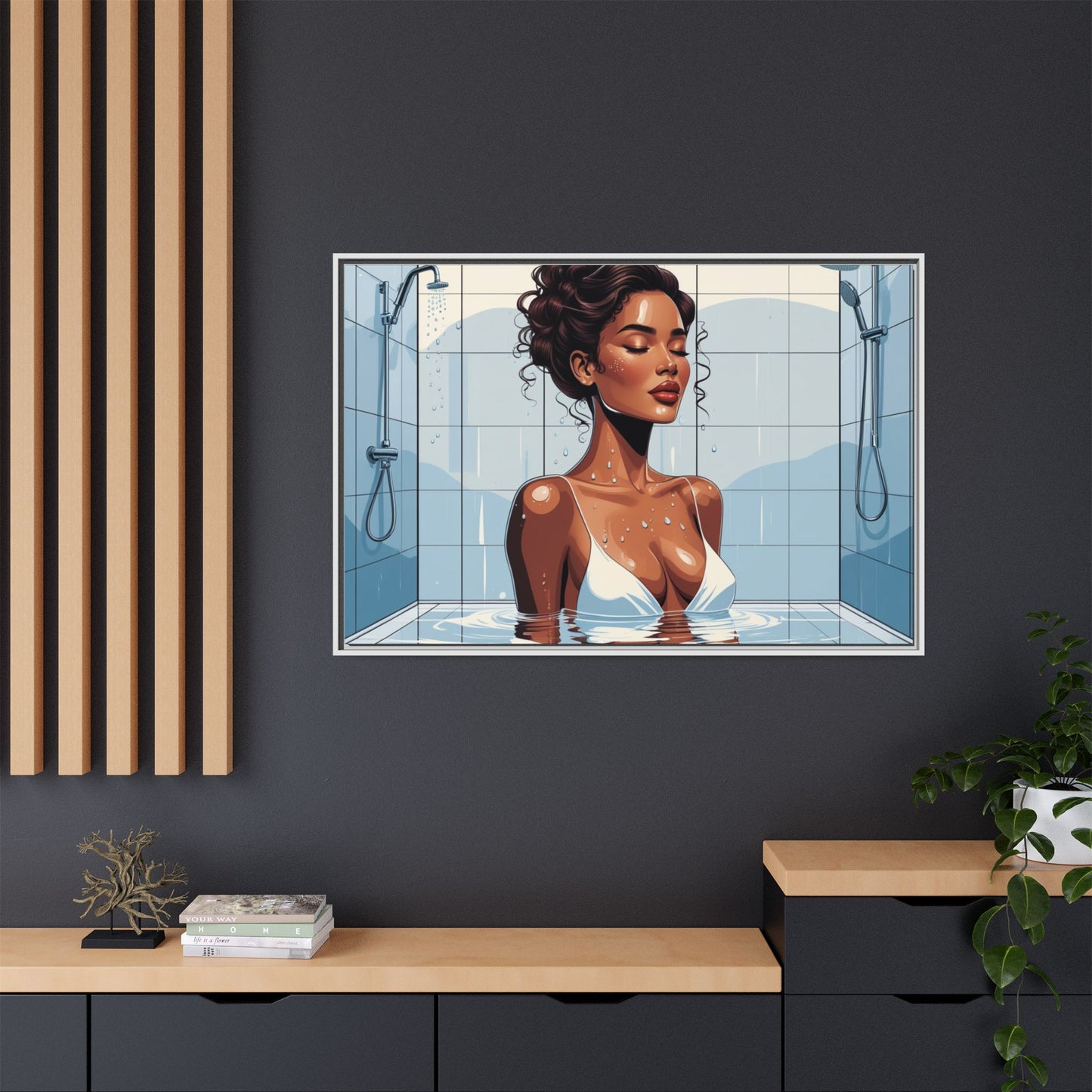 Serene Bathing Woman Canvas Art - Framed Multi-Color Wall Decor