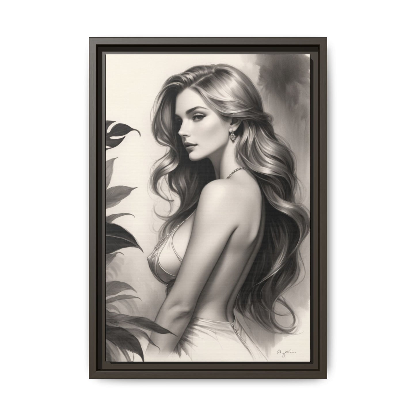 Elegant Matte Framed Art Print - Stylish Woman Portrait