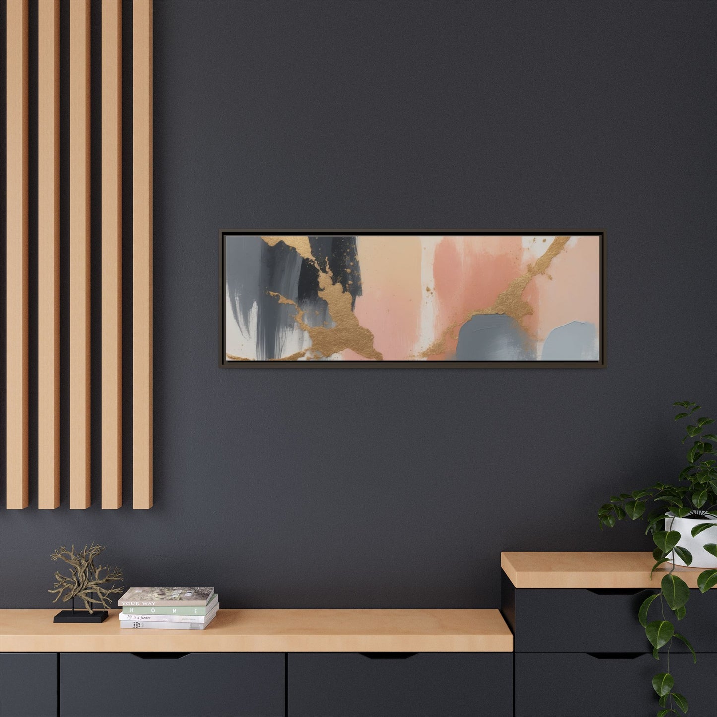 Elegant Abstract Framed Canvas Art with Gold Accents