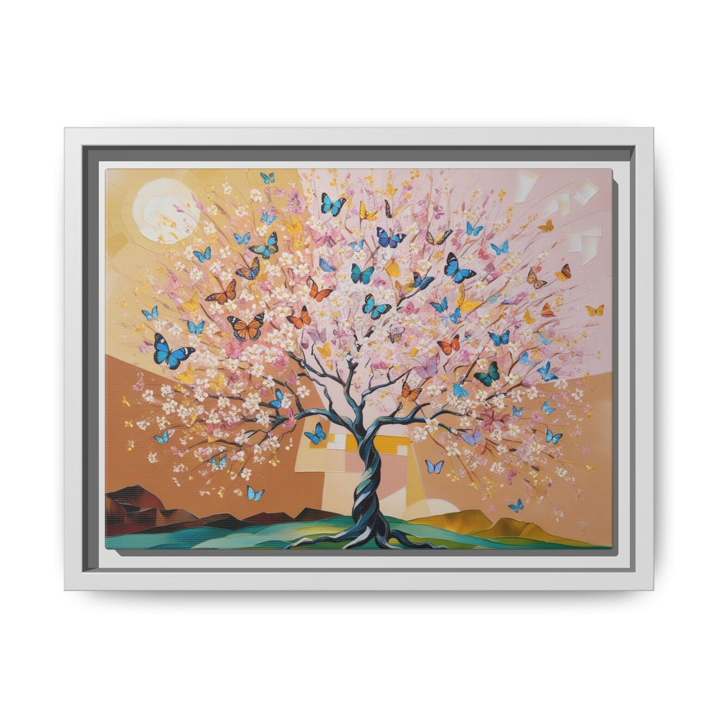 Colorful Butterfly Blossom Framed Canvas Art