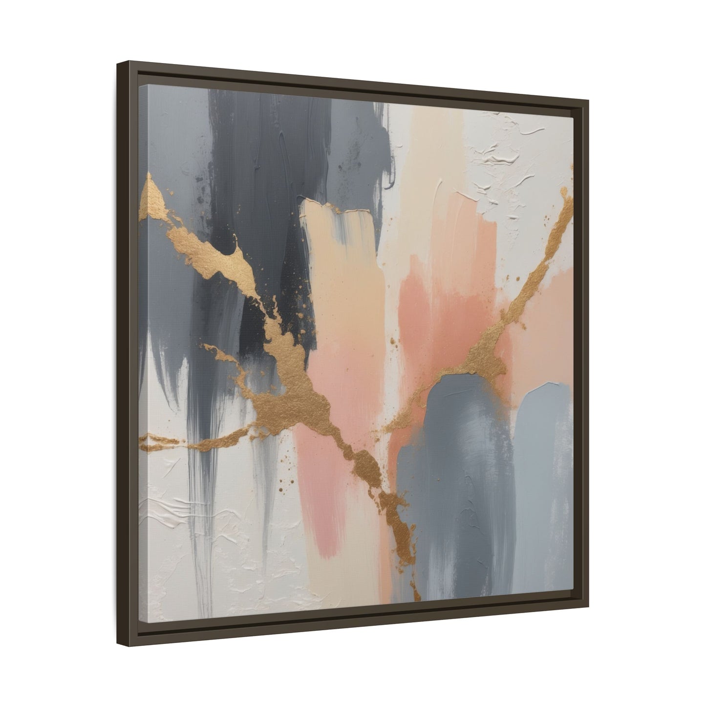 Elegant Abstract Framed Canvas Art with Gold Accents
