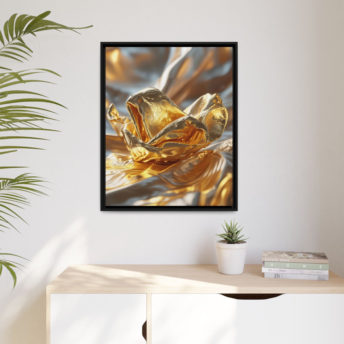 Gold Foil Rose Canvas Art - Elegant Home Decor