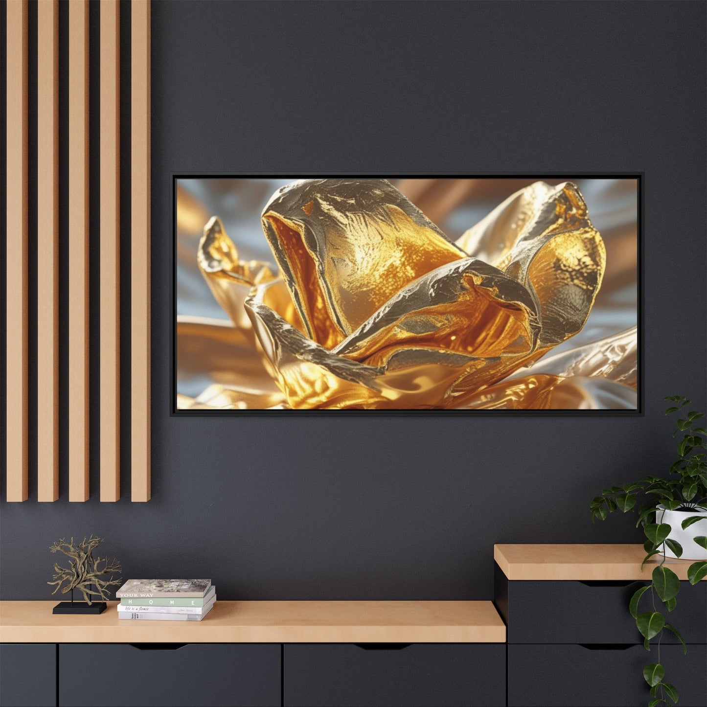 Gold Foil Rose Canvas Art - Elegant Home Decor