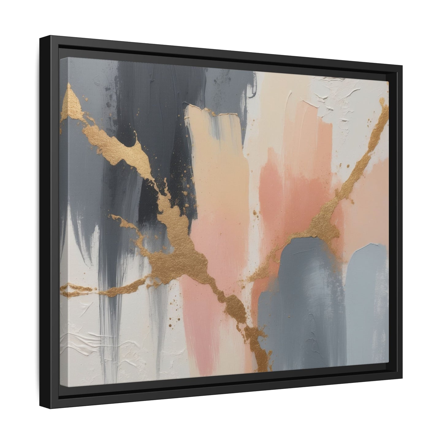 Elegant Abstract Framed Canvas Art with Gold Accents