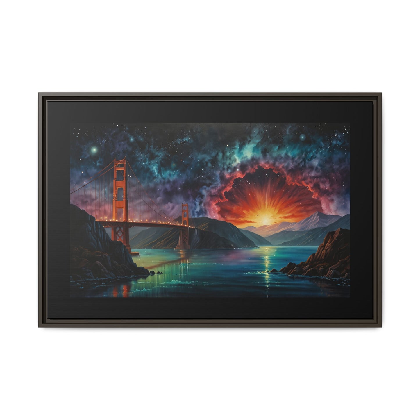 Golden Gate Sunset Framed Canvas Art - Multi-Color Wall Decor