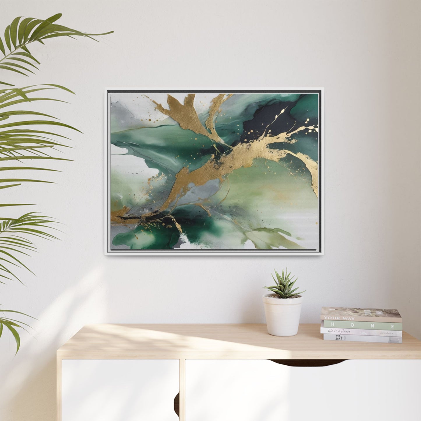 Elegant Abstract Framed Canvas Wall Art - Multi-Color Gold Accents