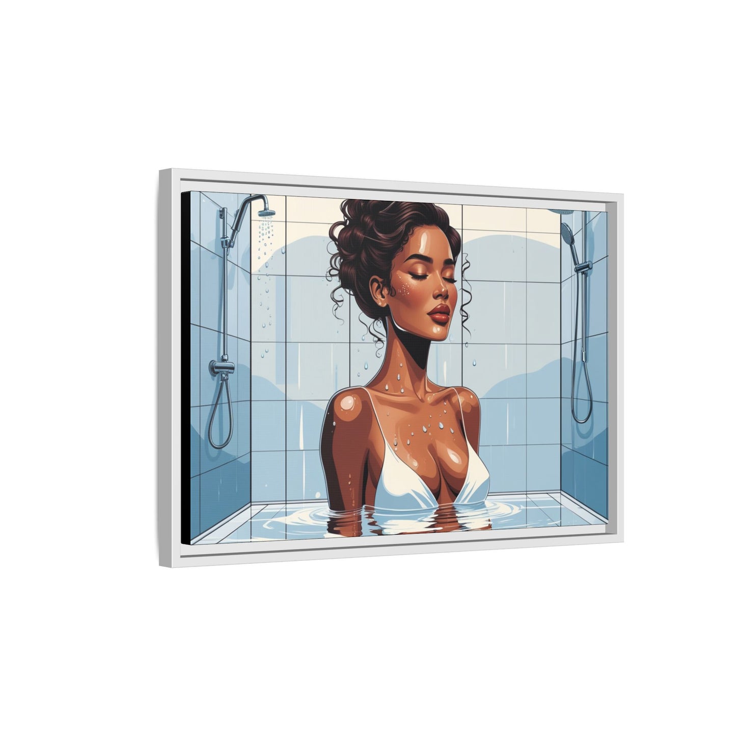 Serene Bathing Woman Canvas Art - Framed Multi-Color Wall Decor