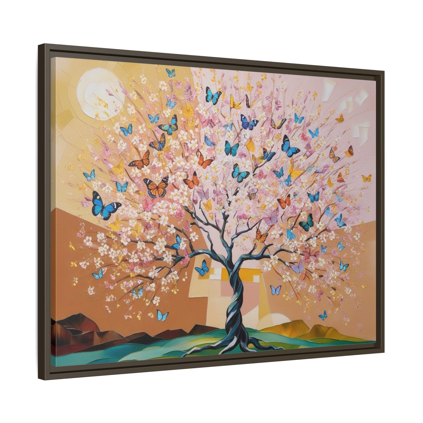 Colorful Butterfly Blossom Framed Canvas Art