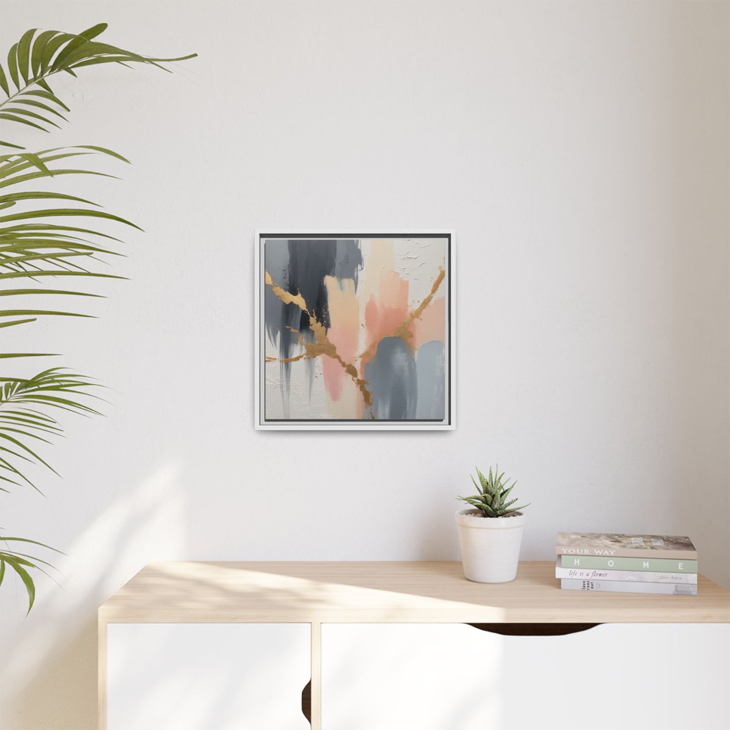 Elegant Abstract Framed Canvas Art with Gold Accents
