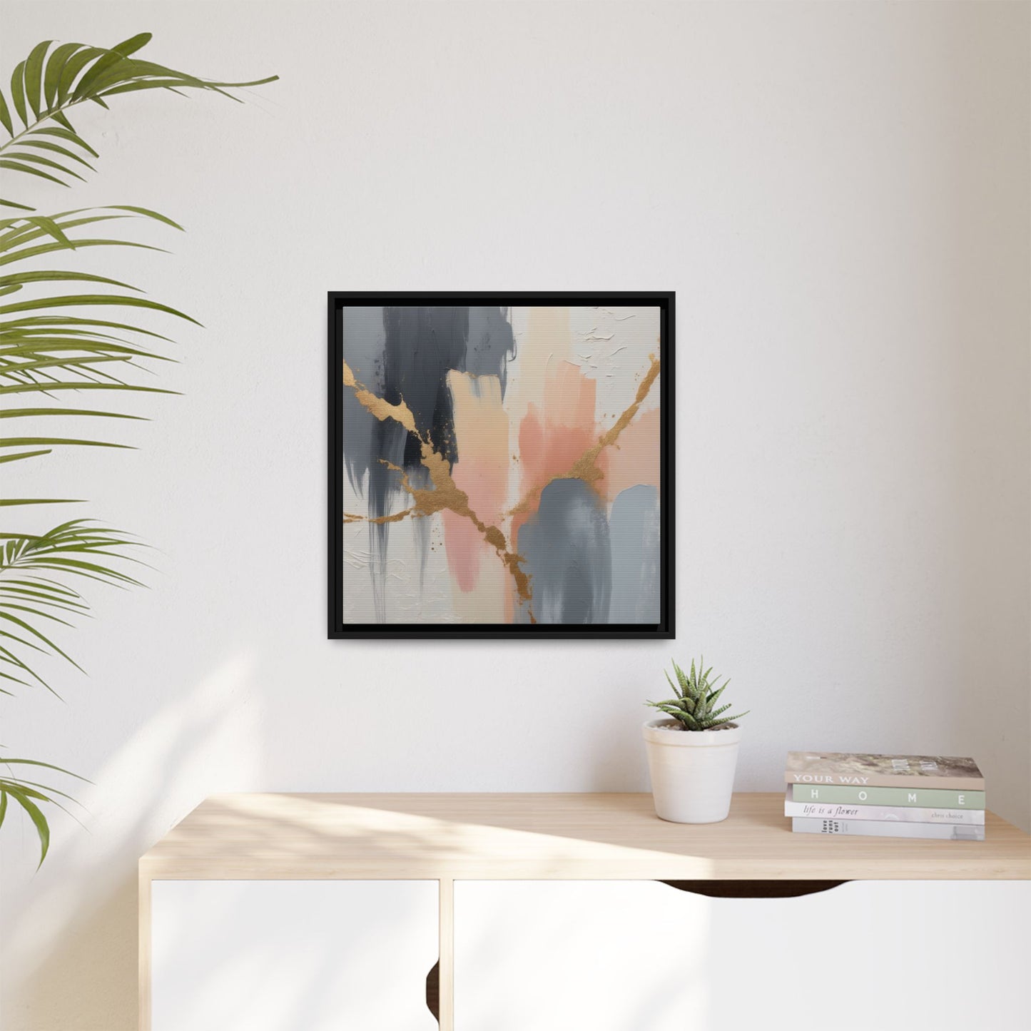 Elegant Abstract Framed Canvas Art with Gold Accents