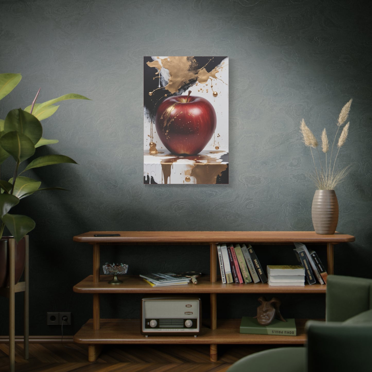 Gold Splashed Red Apple Canvas Art - 1.25" Stretched Wall Decor