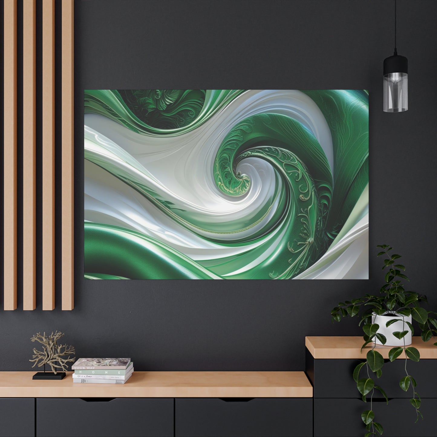 Abstract Green Swirl Canvas Wall Art - Contemporary Home Decor