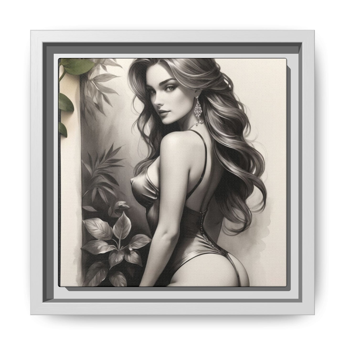 Elegant Framed Art Print - Multi-Color Canvas Woman Portrait