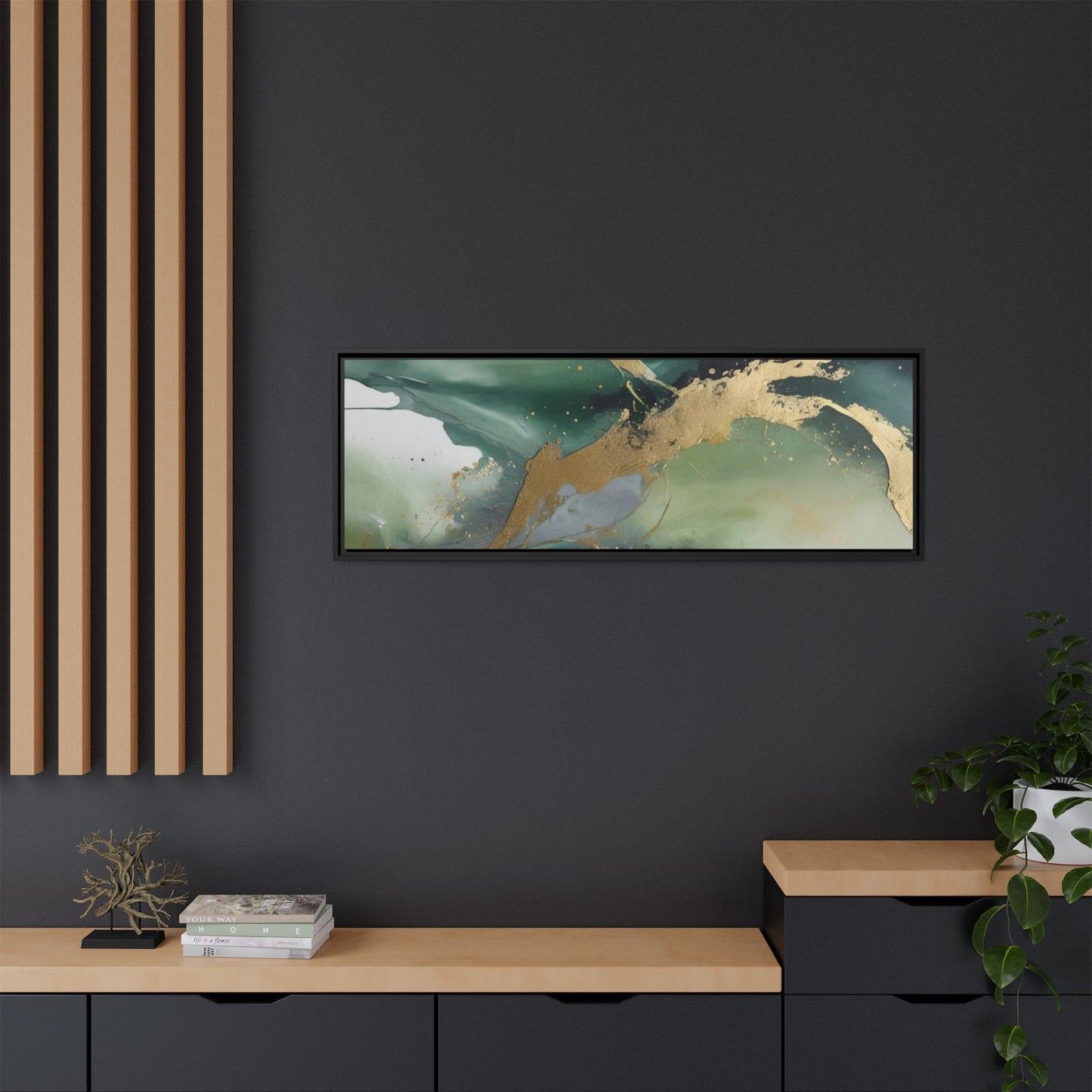 Elegant Abstract Framed Canvas Wall Art - Multi-Color Gold Accents