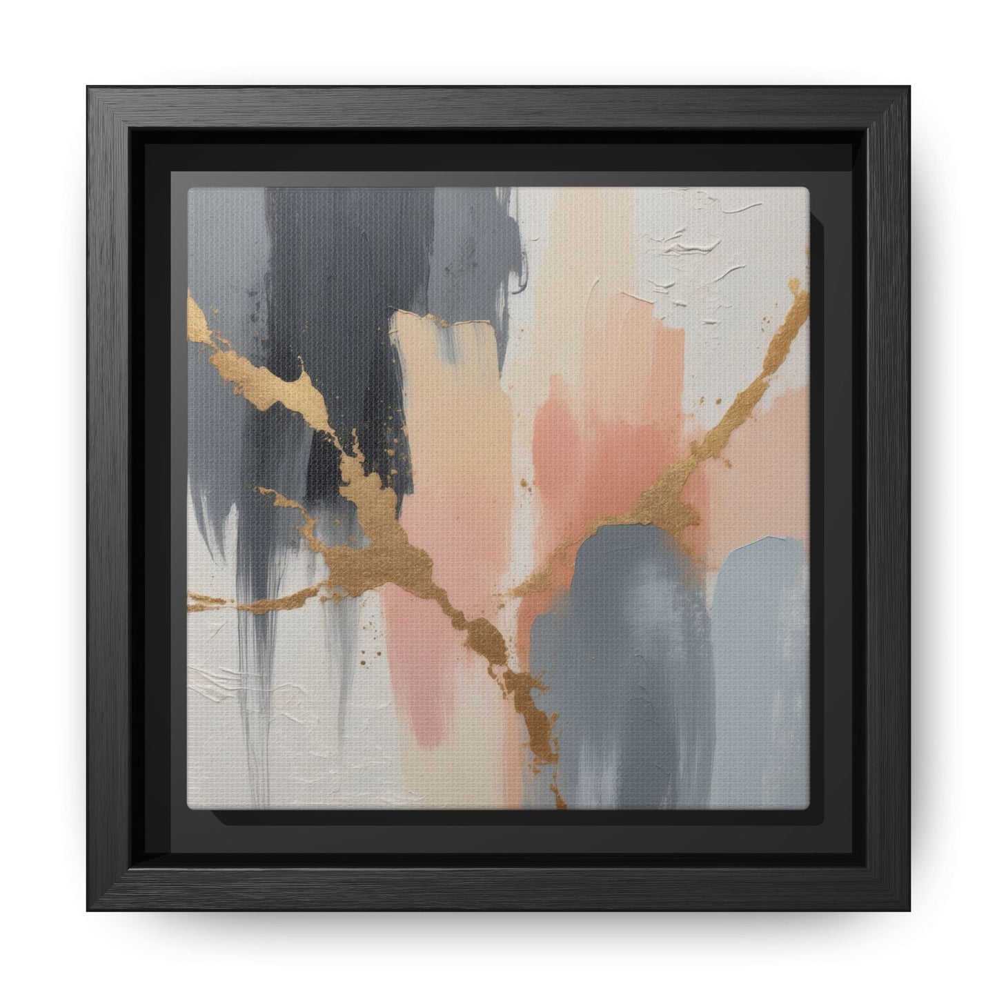 Elegant Abstract Framed Canvas Art with Gold Accents