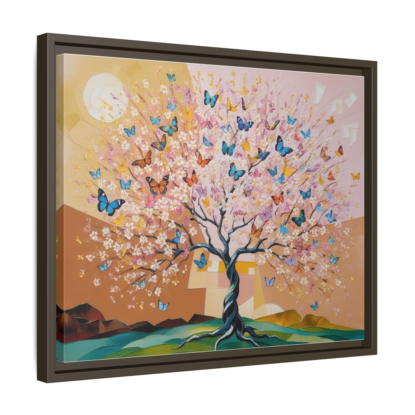 Colorful Butterfly Blossom Framed Canvas Art