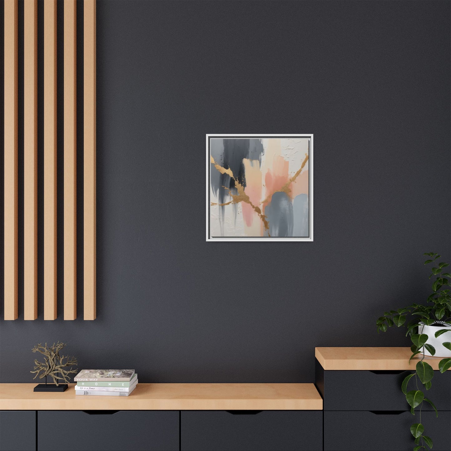Elegant Abstract Framed Canvas Art with Gold Accents