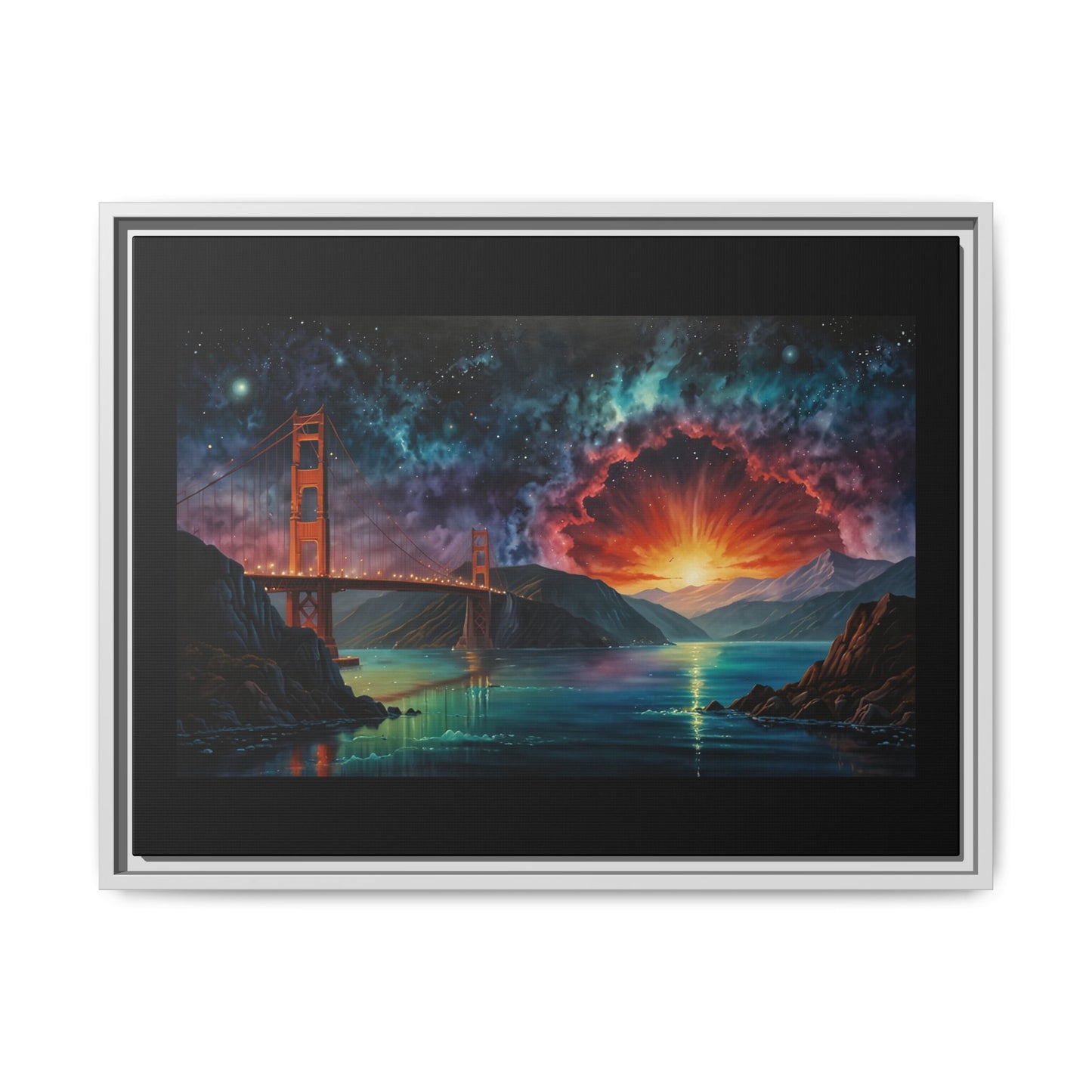 Golden Gate Sunset Framed Canvas Art - Multi-Color Wall Decor