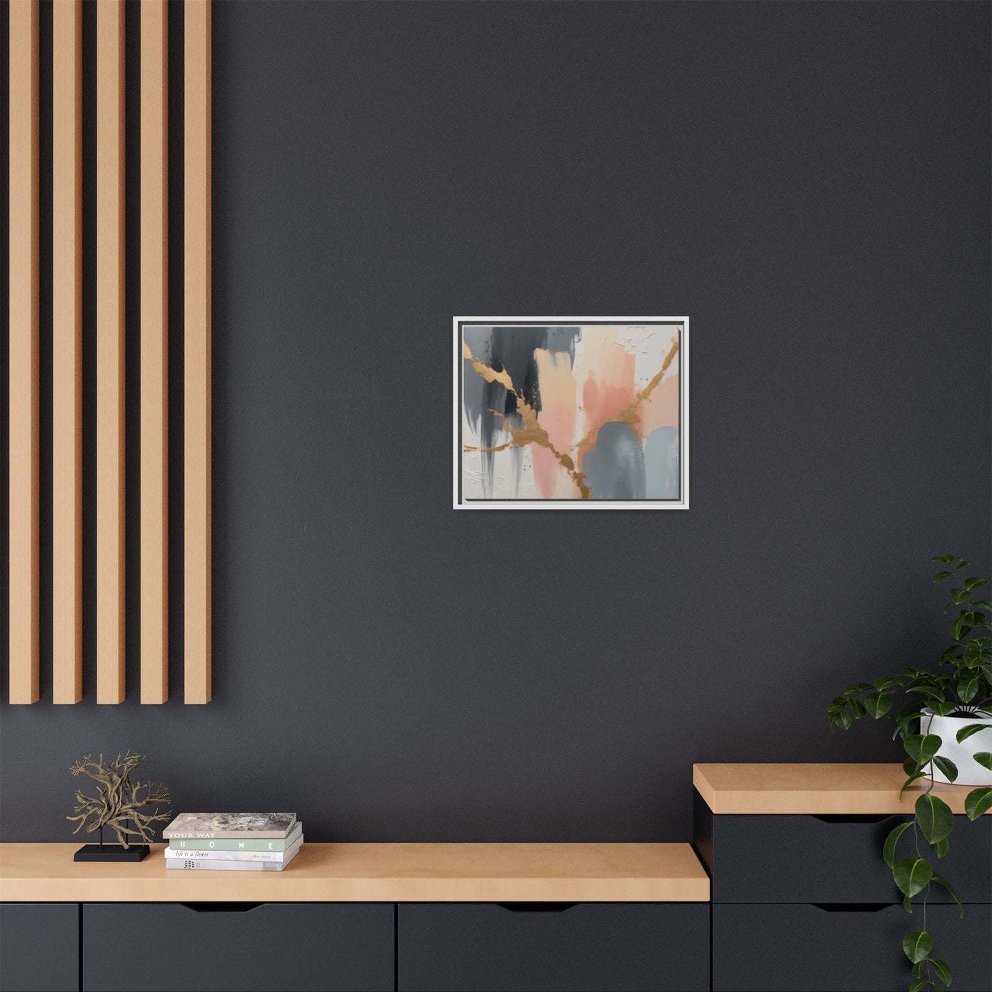 Elegant Abstract Framed Canvas Art with Gold Accents
