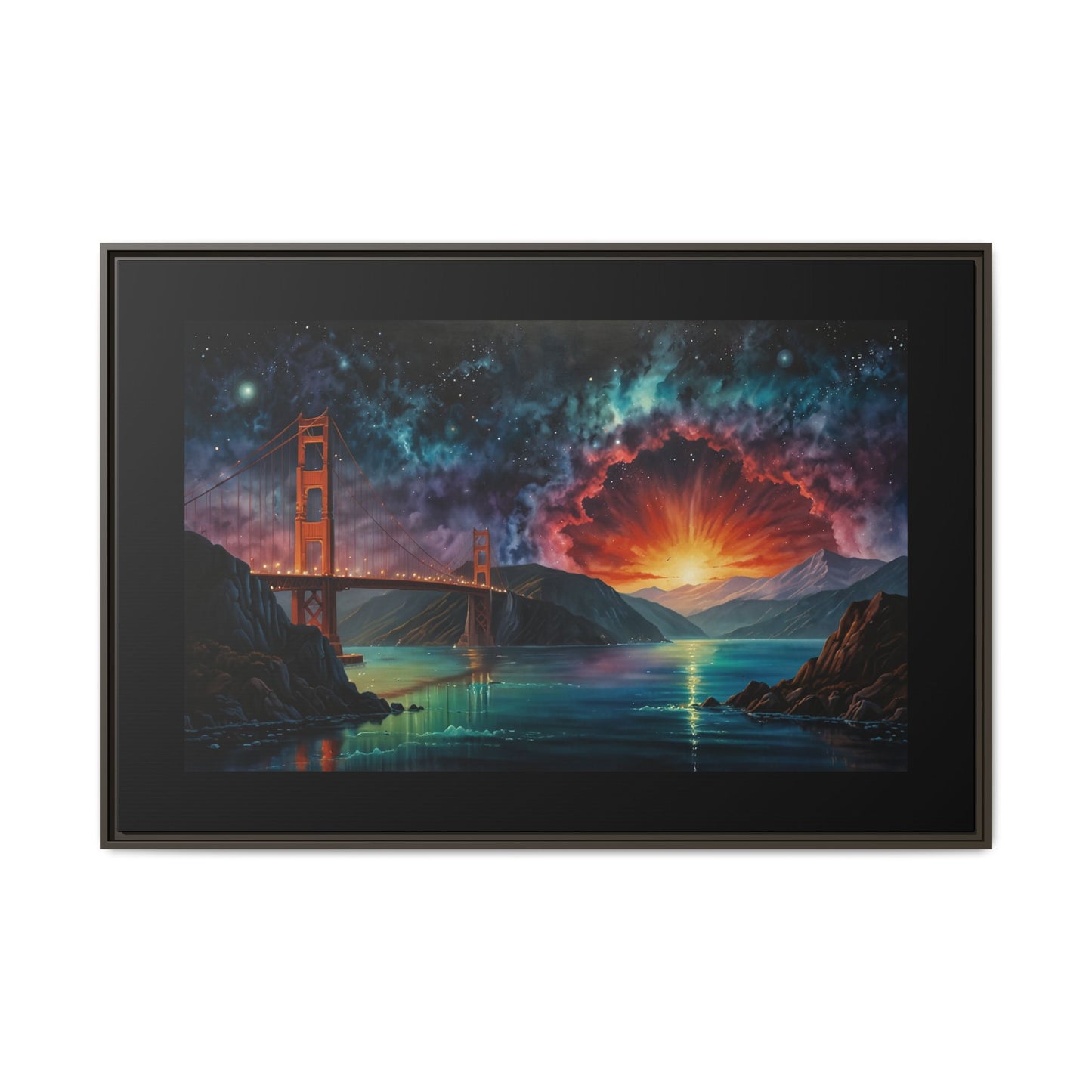 Golden Gate Sunset Framed Canvas Art - Multi-Color Wall Decor