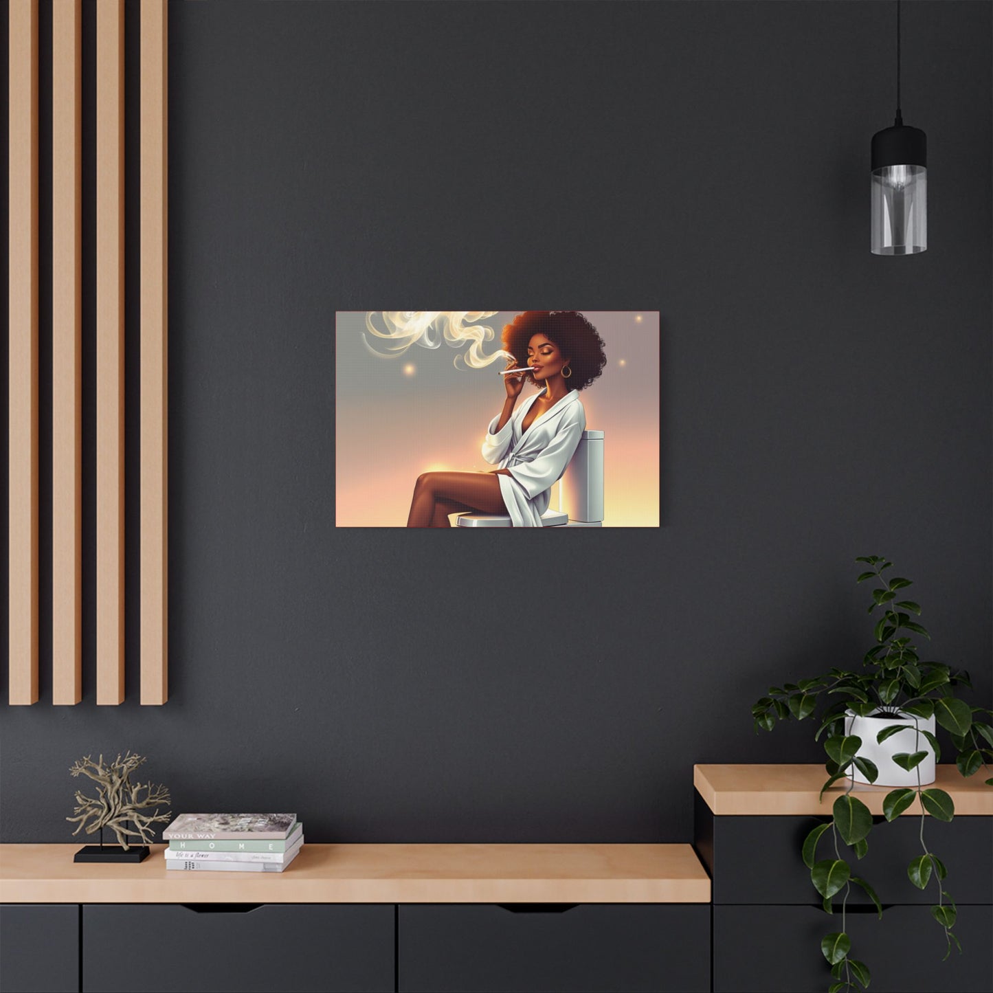 Contemporary Satin Canvas Wall Art - Stylish Leisure Scene with Female Figure