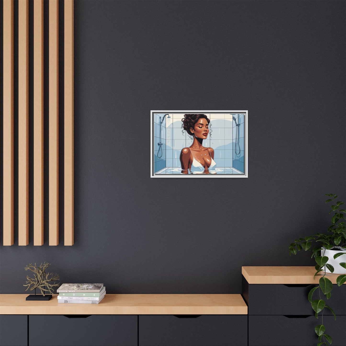Serene Bathing Woman Canvas Art - Framed Multi-Color Wall Decor