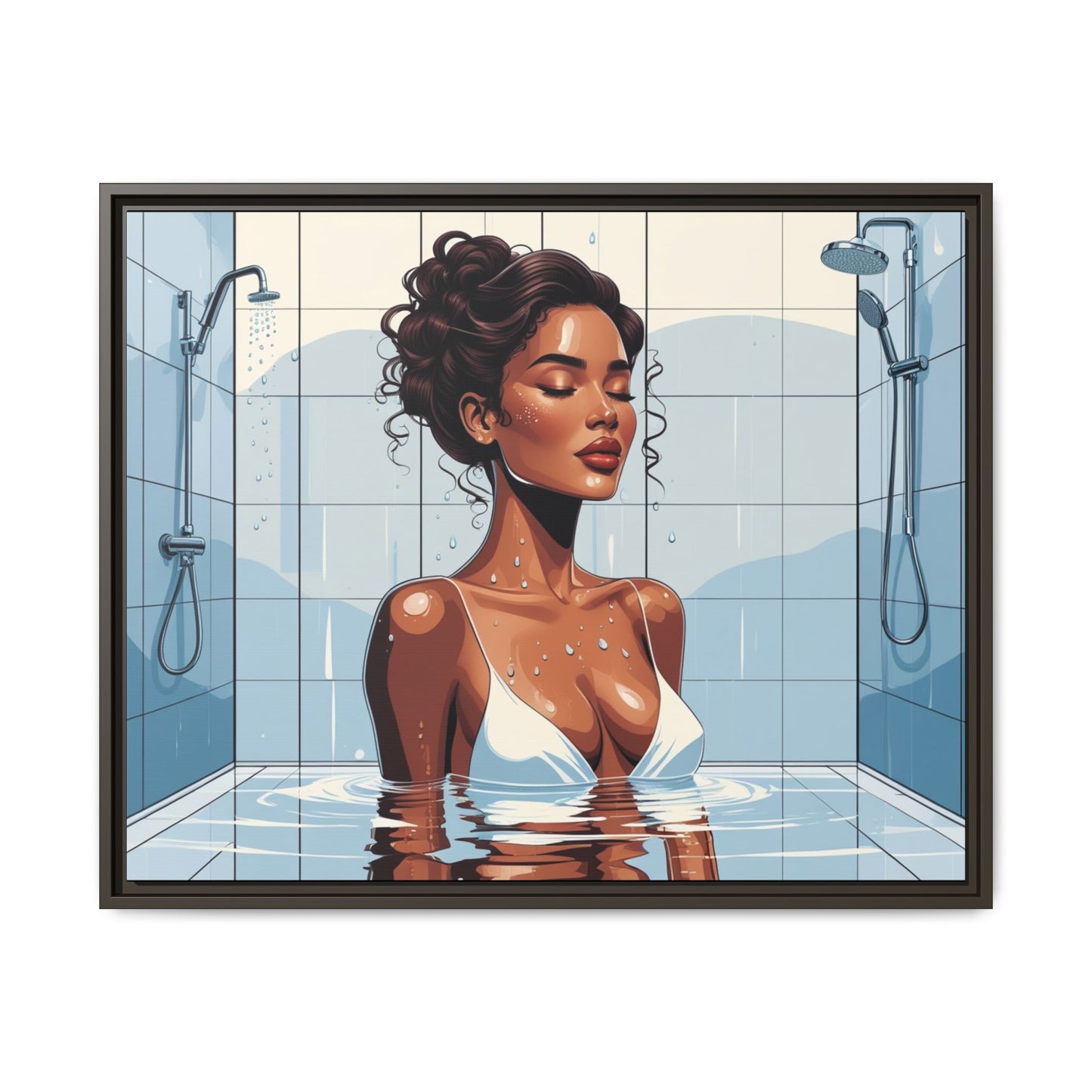 Serene Bathing Woman Canvas Art - Framed Multi-Color Wall Decor