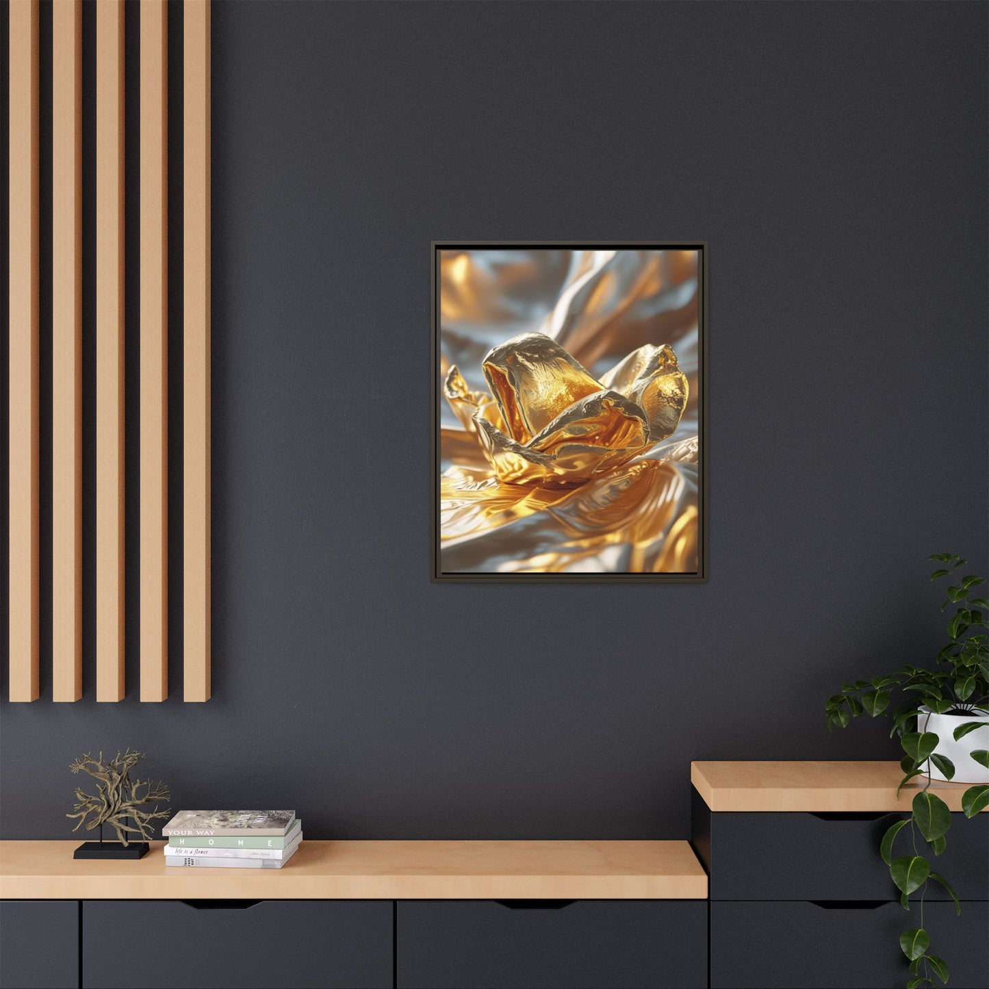 Gold Foil Rose Canvas Art - Elegant Home Decor