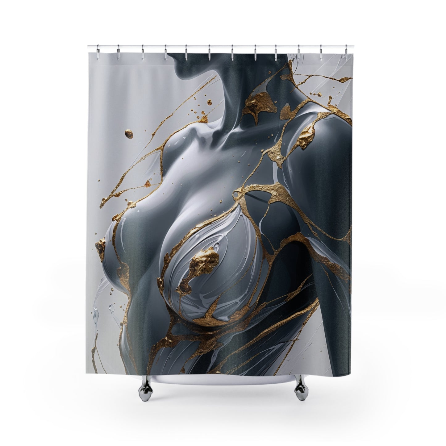 Elegant Abstract Shower Curtain - Modern Gold and Black Art