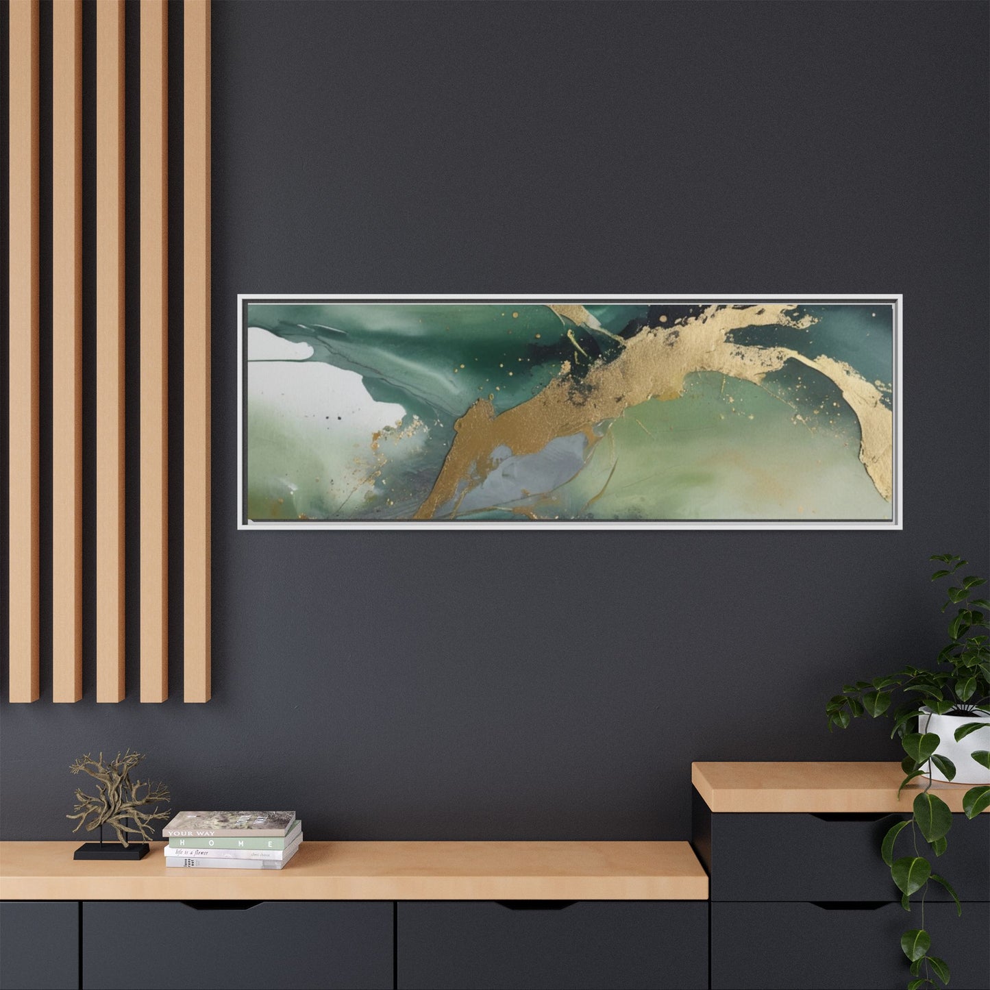 Elegant Abstract Framed Canvas Wall Art - Multi-Color Gold Accents