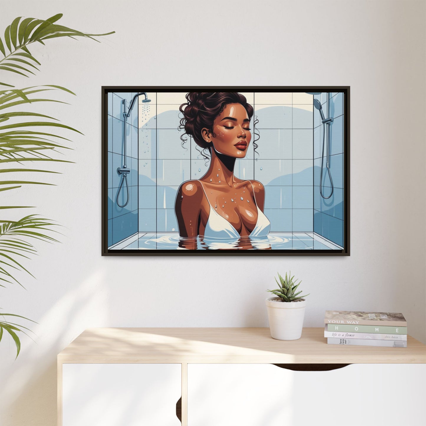 Serene Bathing Woman Canvas Art - Framed Multi-Color Wall Decor