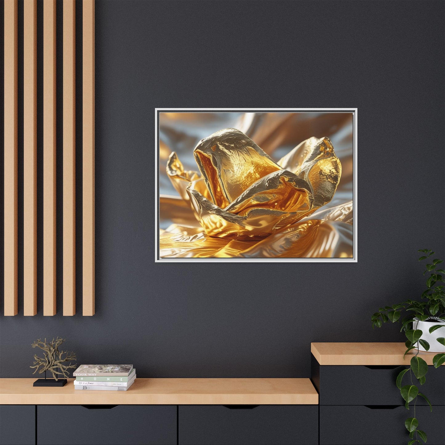 Gold Foil Rose Canvas Art - Elegant Home Decor