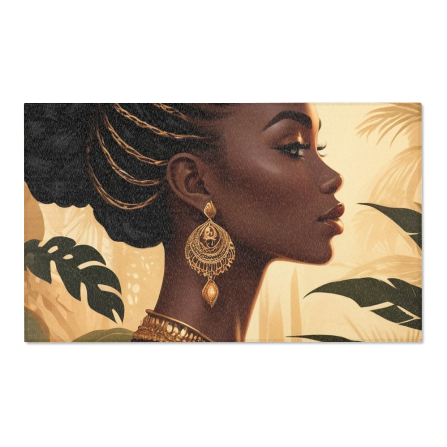 Elegant Woman's Profile Area Rug - Bohemian Home Decor with Tropical Vibes