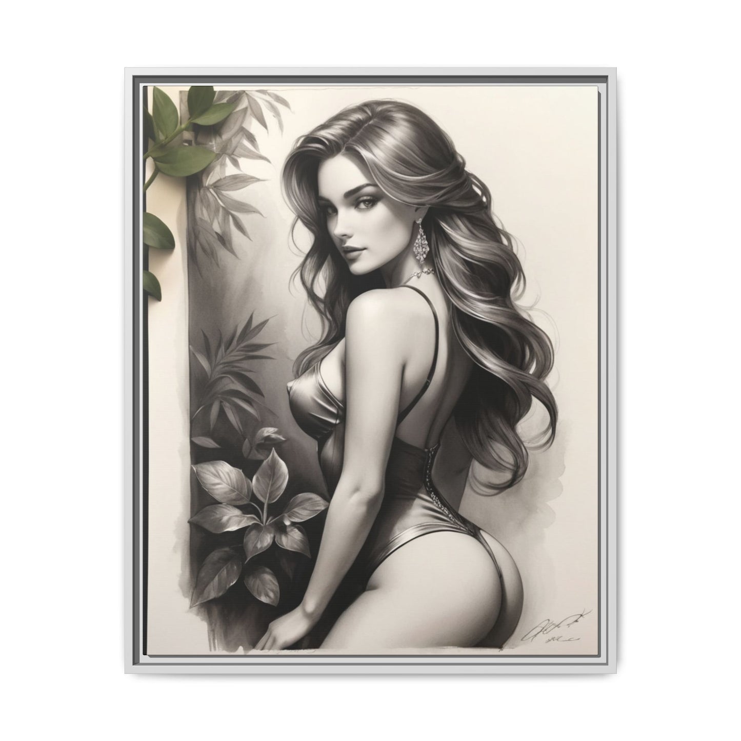 Elegant Framed Art Print - Multi-Color Canvas Woman Portrait