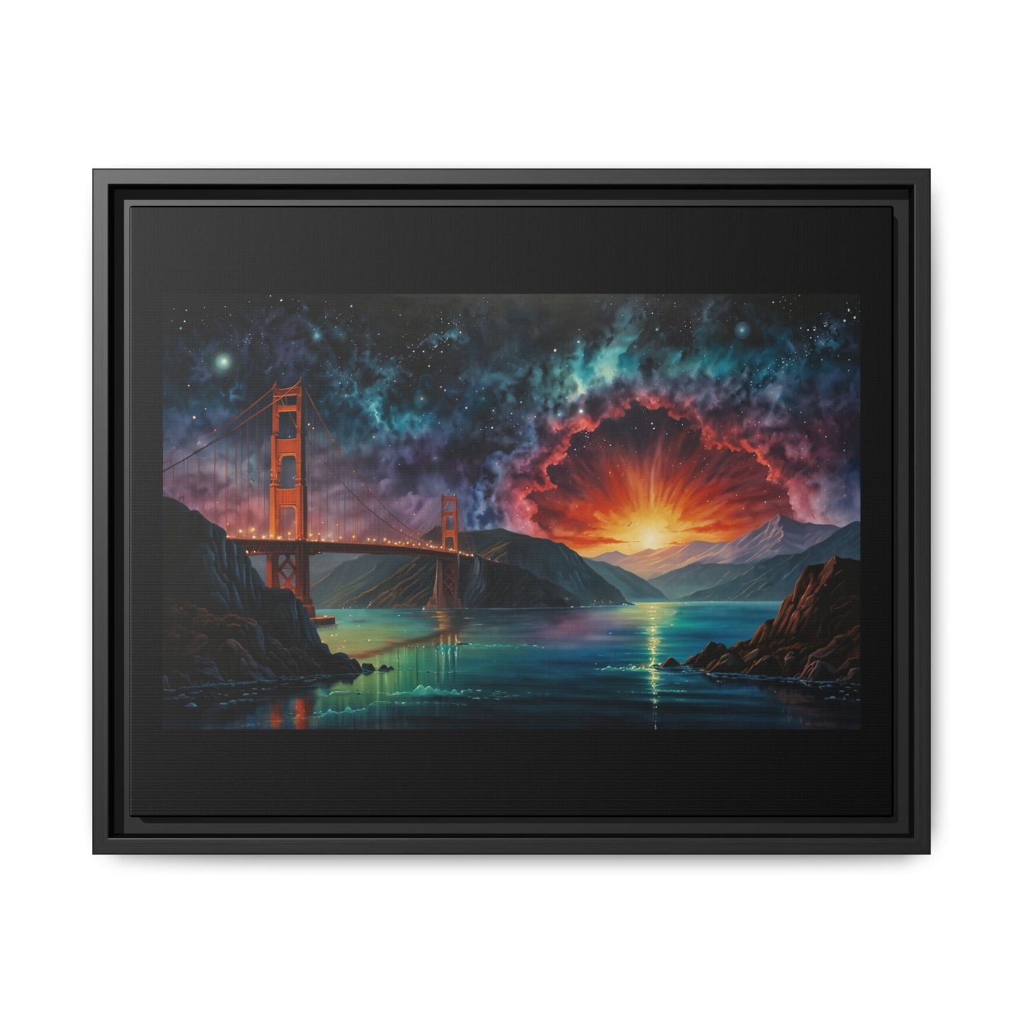 Golden Gate Sunset Framed Canvas Art - Multi-Color Wall Decor